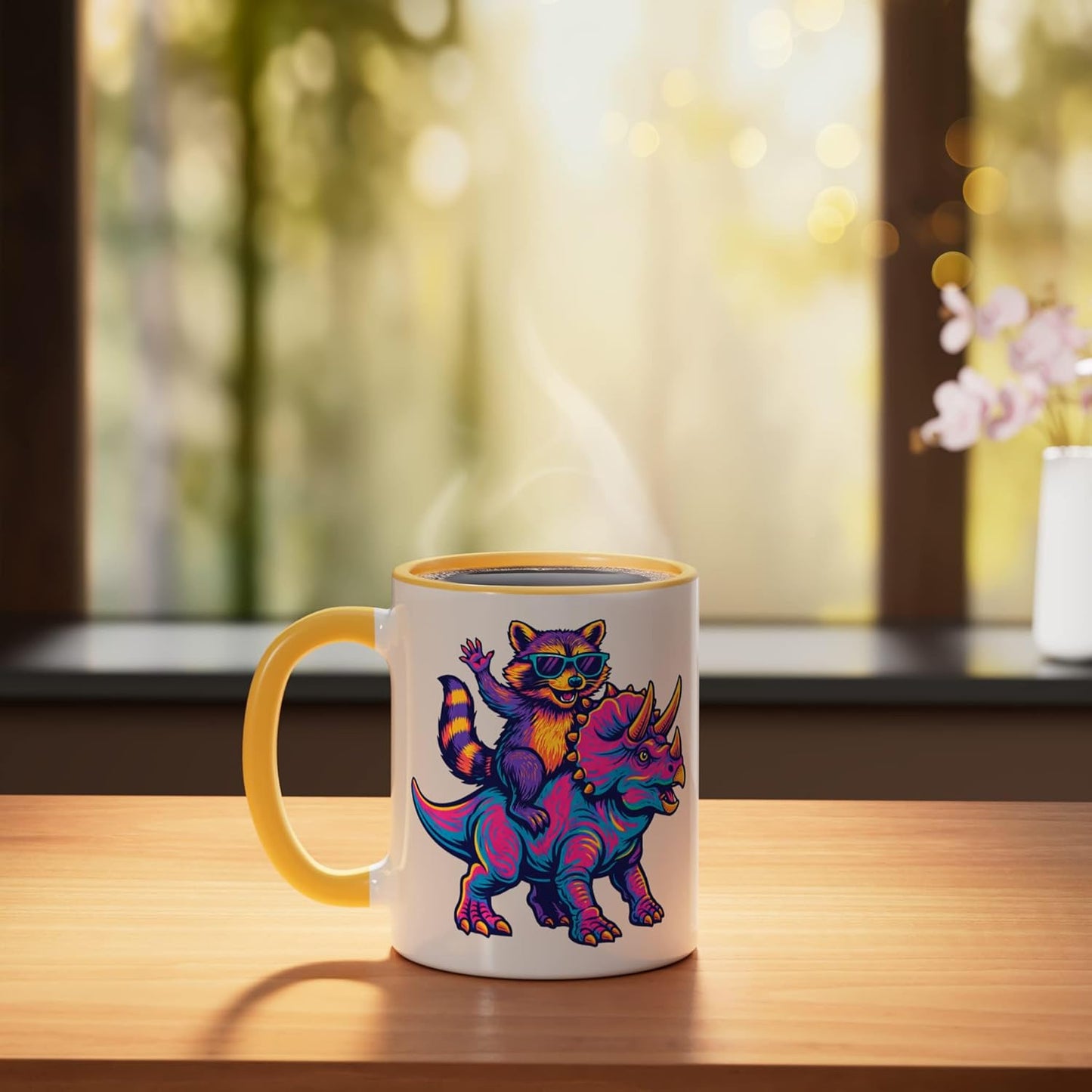 Taza Cerámica T-Rex Colorida Amarillo/Blanco