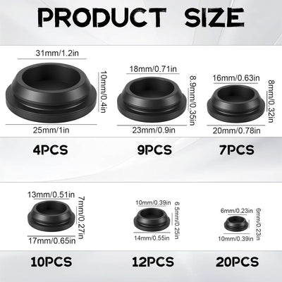 Kit 62 Tapones Goma Negra para Agujeros Redondos Muebles
