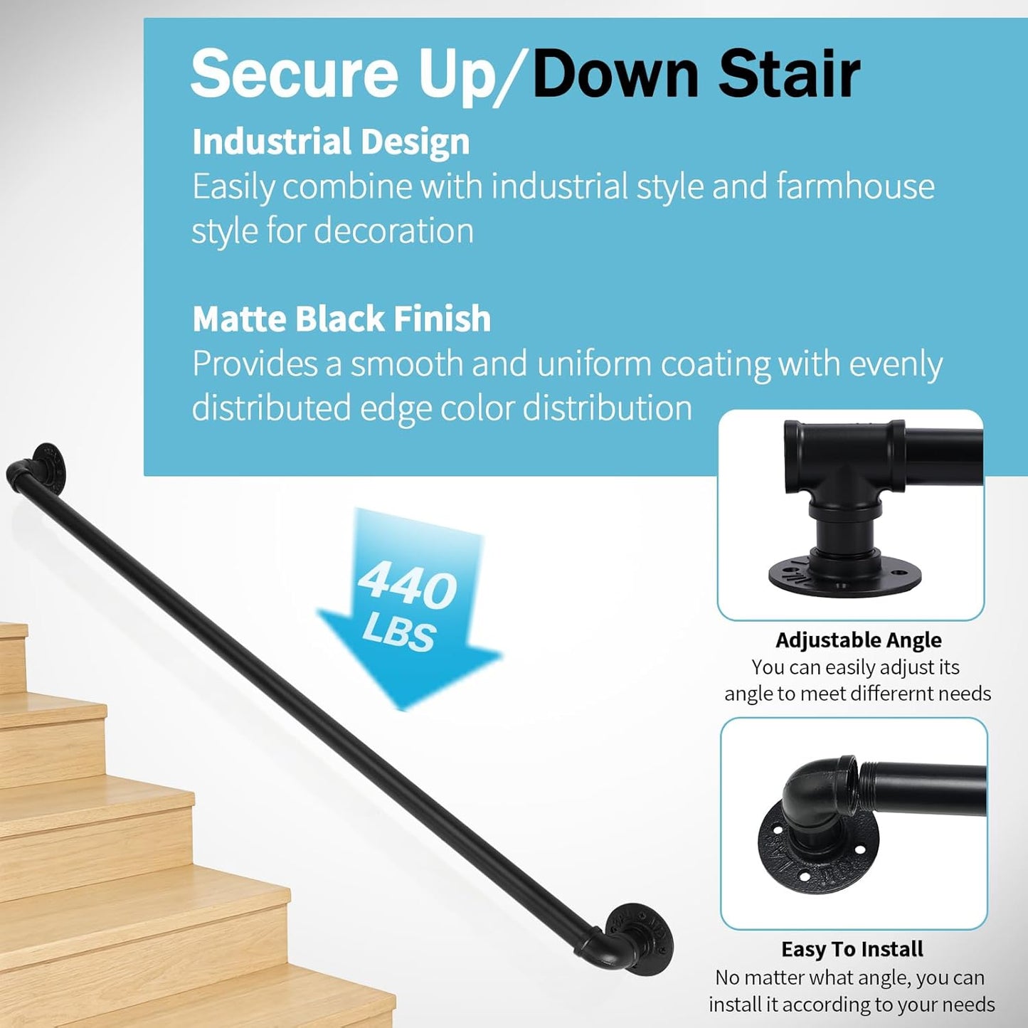 Escalera industrial metal 4ft pasamanos negro