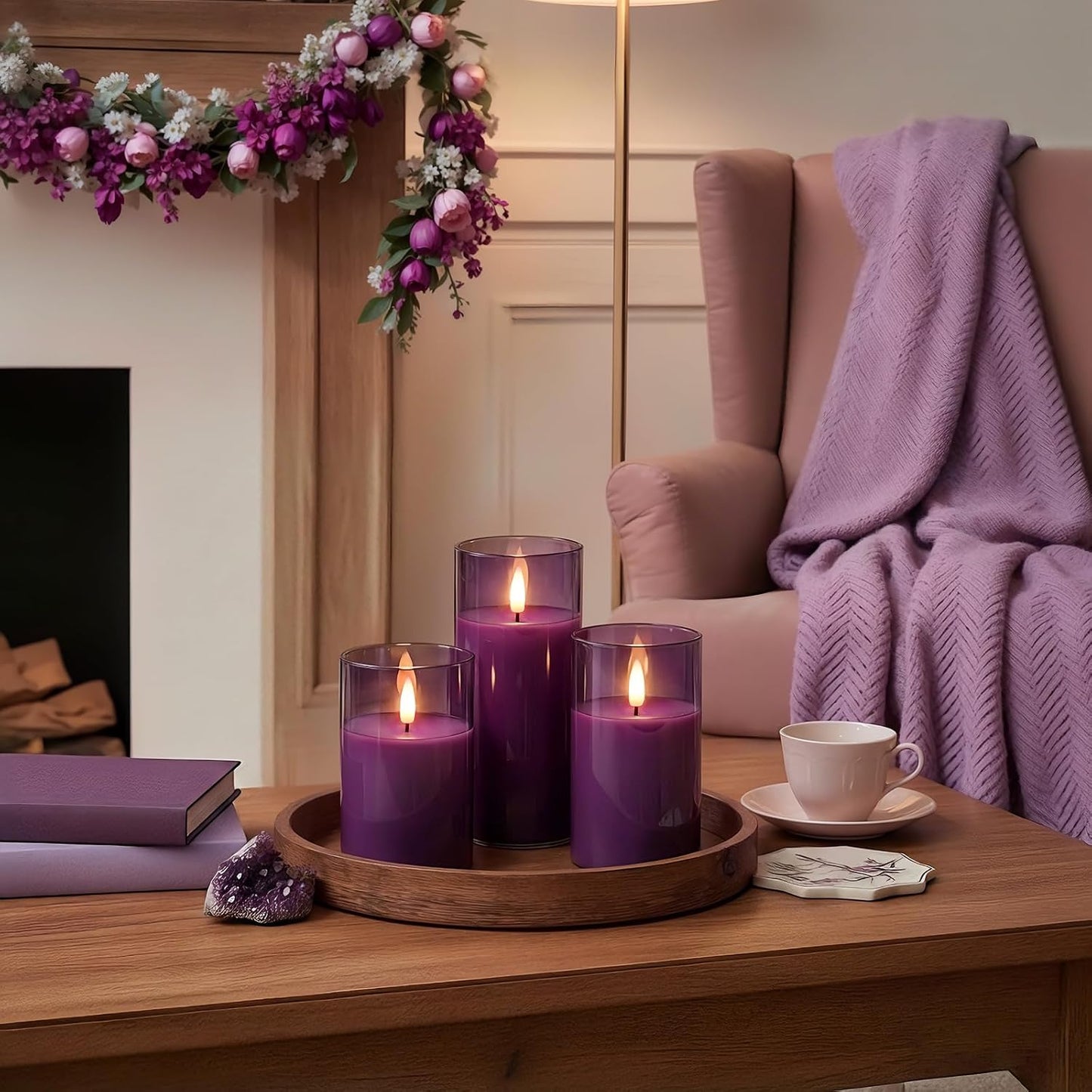 Velas LED pilar morado con control remoto set 3