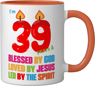 Taza de cerámica para cumpleaños con velas bendecidas por Dios