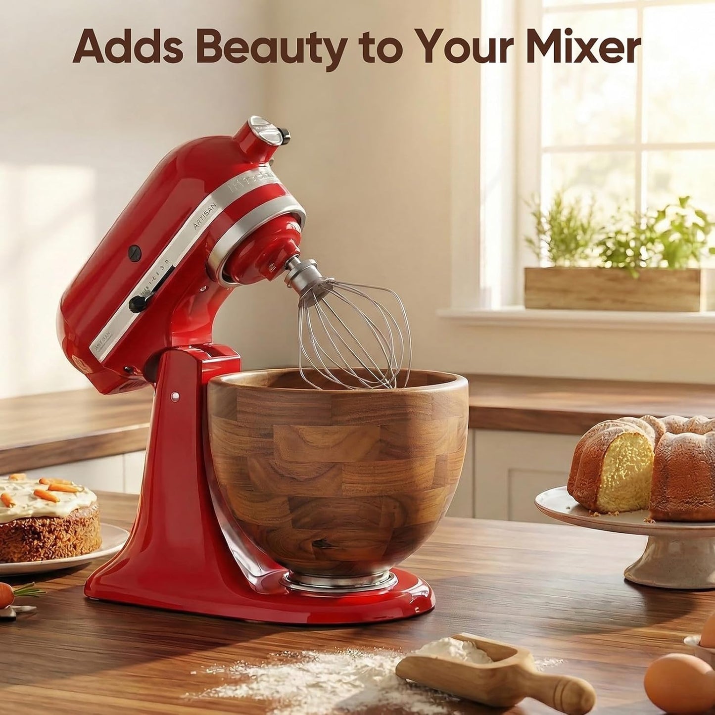 Tazón para mezclar de madera de nogal compatible KitchenAid