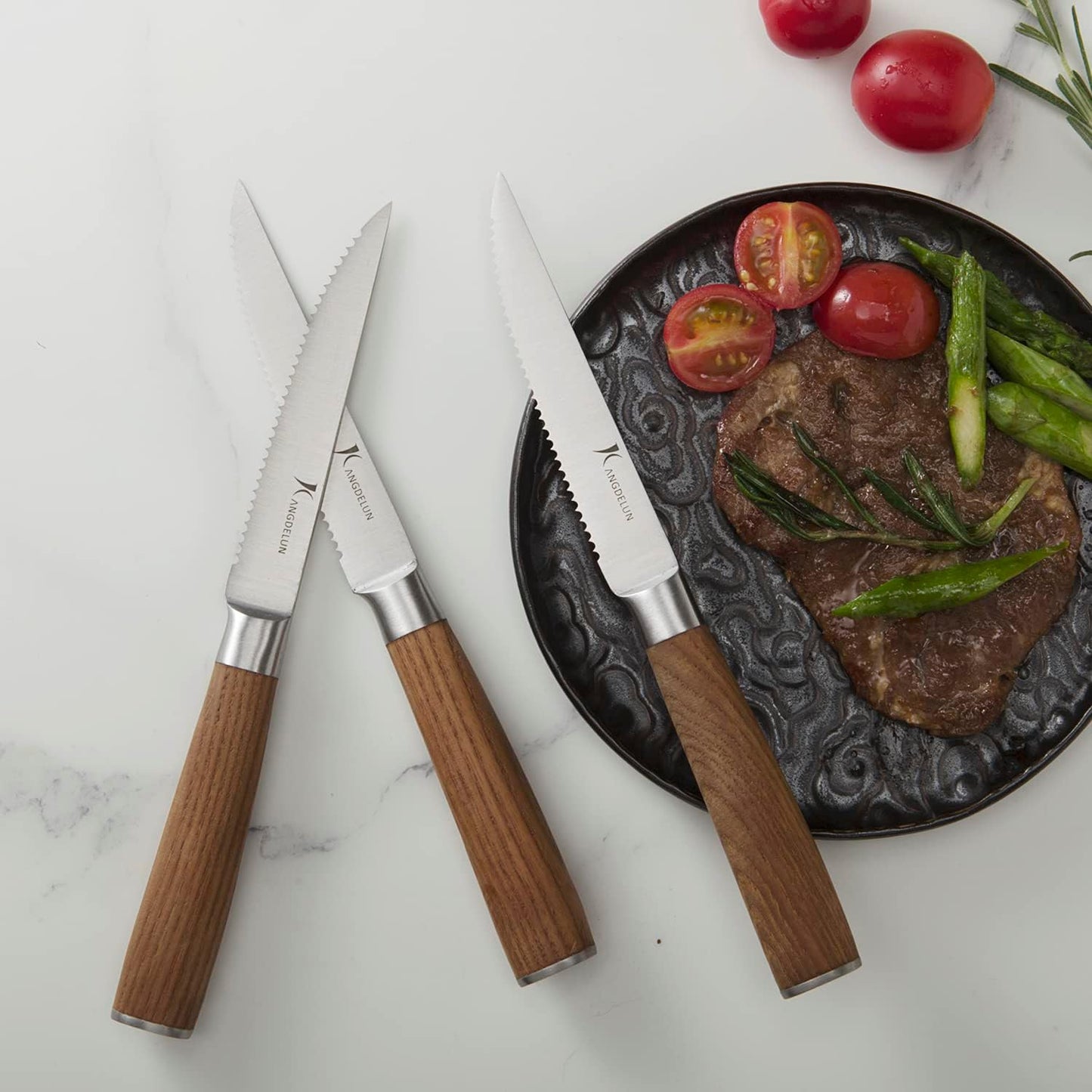 Set 8 Cuchillos Carne Acero Inox con Afilador Madera