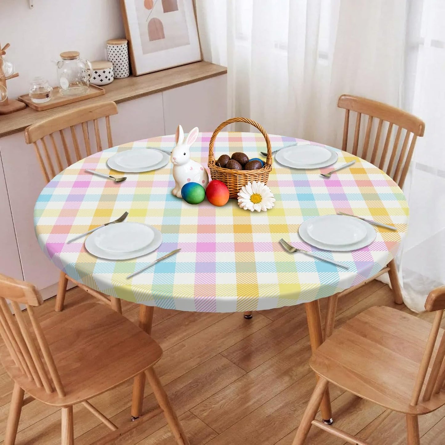 Mantel redondo elástico ajustable para mesas 36-44 pulgadas resistente al agua