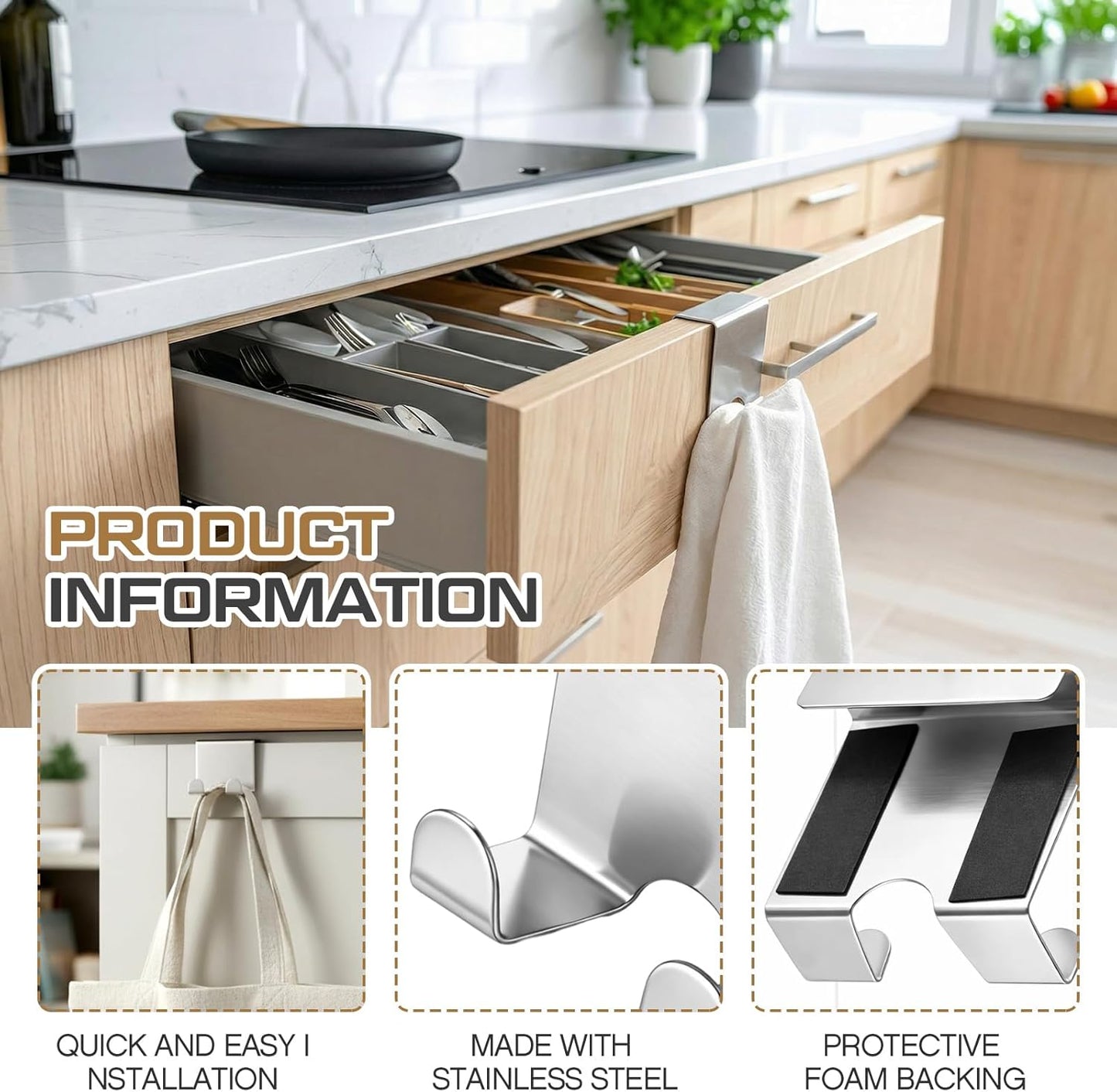 10 Ganchos Acero Inox Puerta Gabinete Sin Taladro