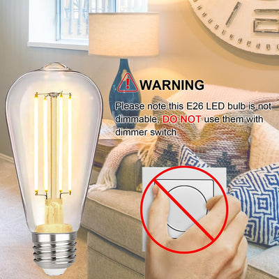 Pack 4 Bombillas LED Edison Vintage 6W 2700K Base E26