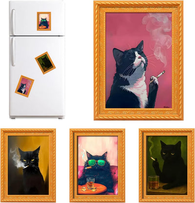 4 marcos de madera 3D con imanes de gato retro para nevera y hogar