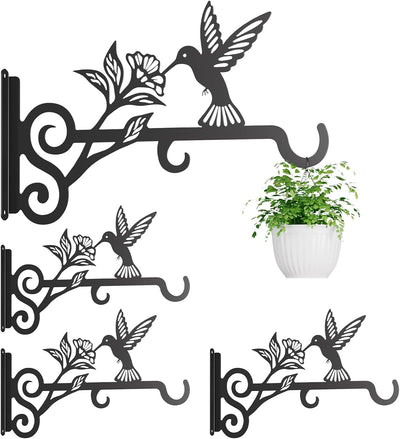 4 Pzas Percha Metal para Plantas 10pulg Patrón Colibrí