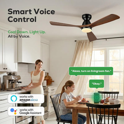 Ventilador techo 52pulg madera perfil bajo motor CC