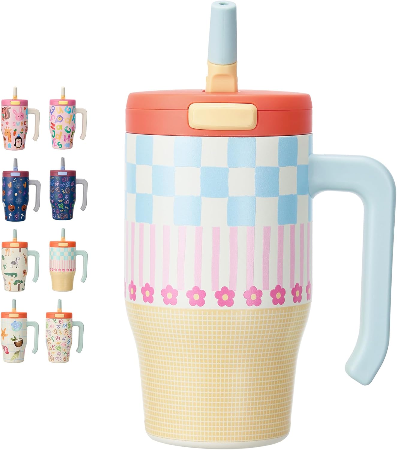 Vaso de acero inoxidable con asa para niños y adultos, taza de café con pajita
