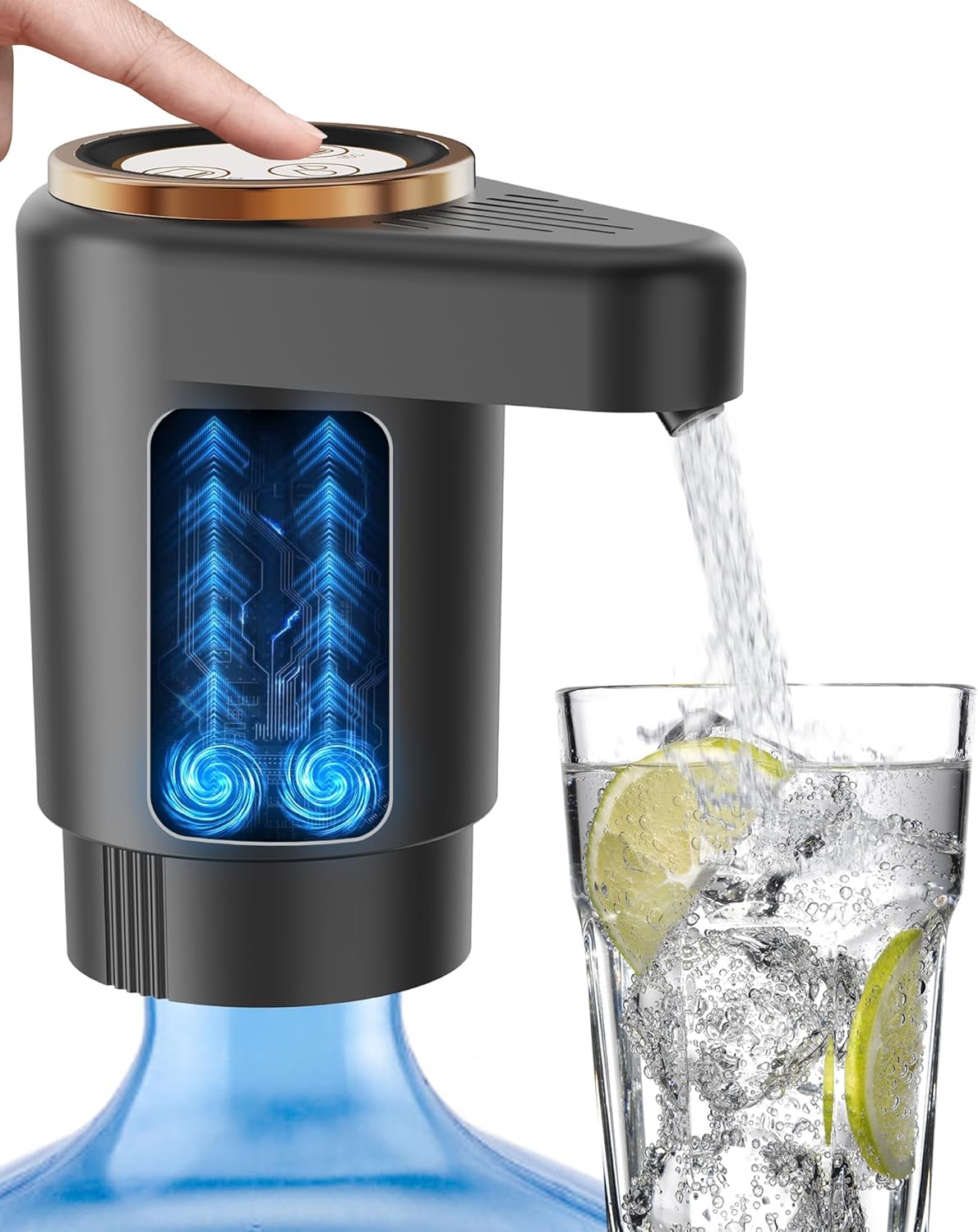 Bomba agua botella 5gal dispensador USB-C flujo rápido negro