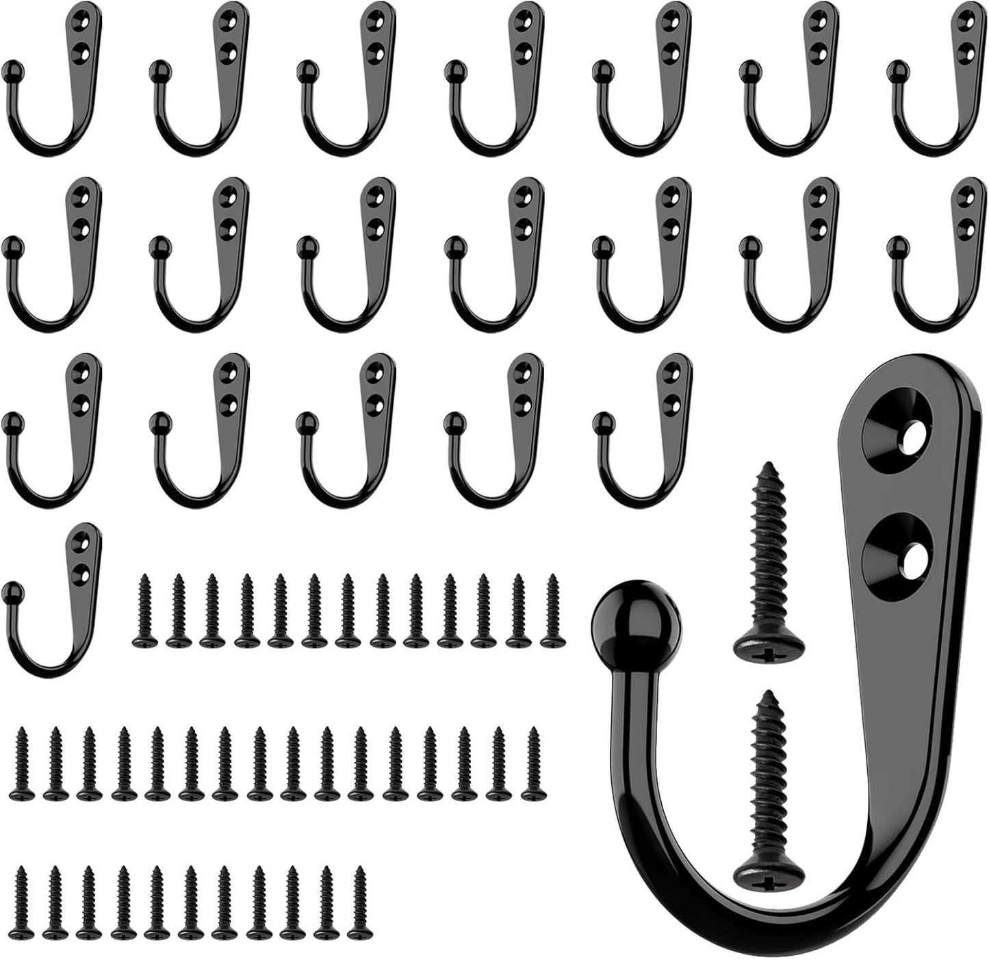 Pack 20 Ganchos Pared Negro Pequeño Duradero