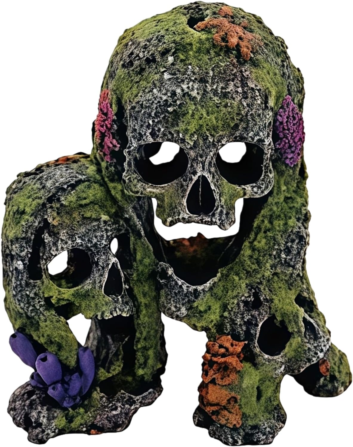 Cueva triple calavera resina musgo artificial para pecera