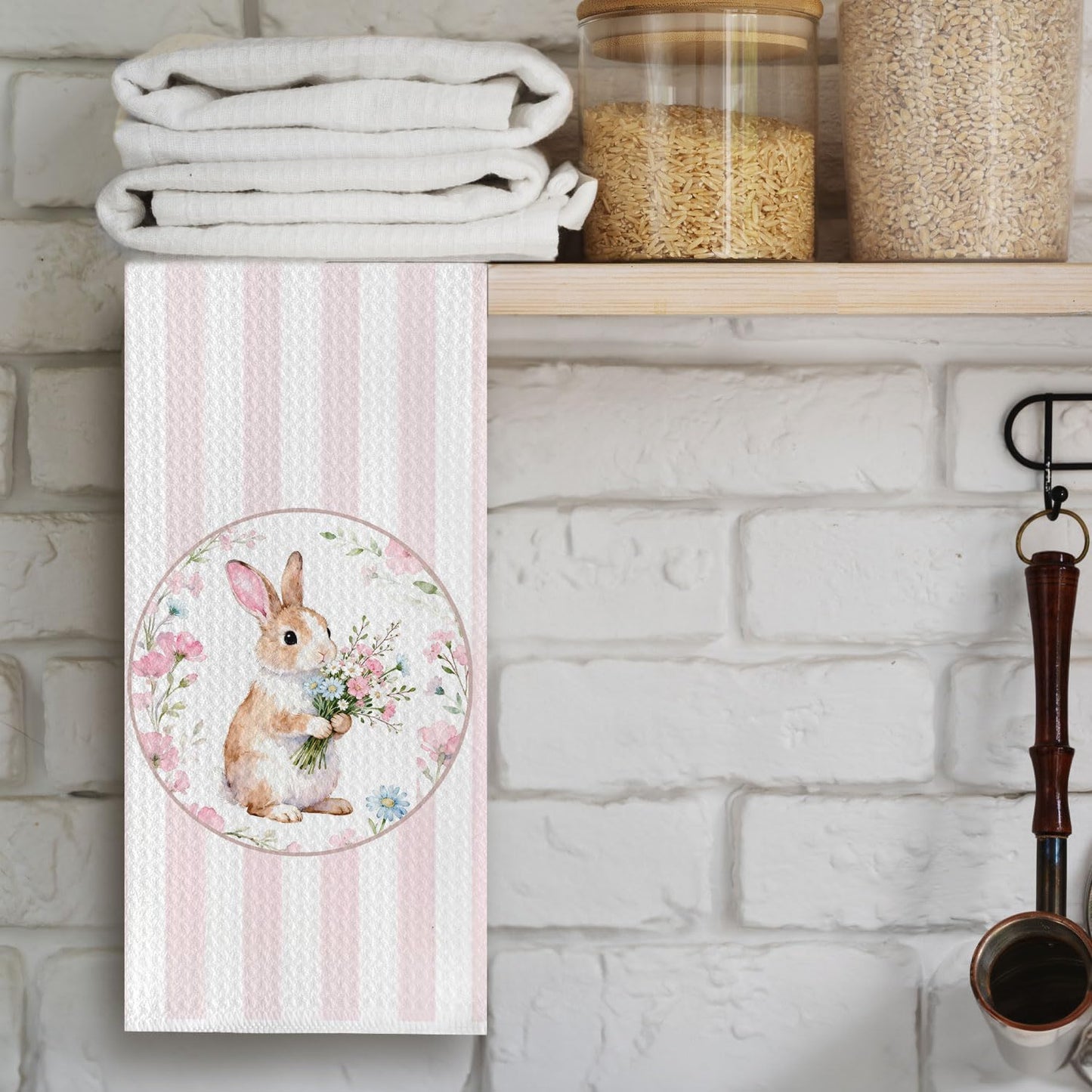 Toallas cocina conejo Pascua flores primavera decorativas