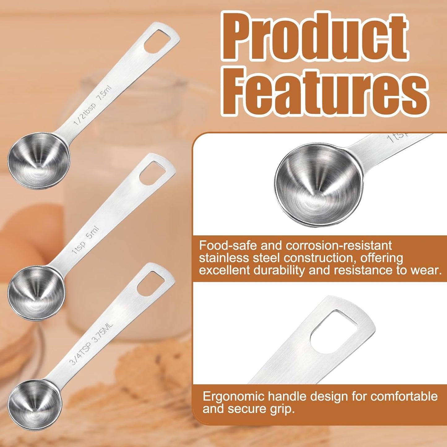 3 Cucharas Medidoras Acero Inox 0.1-0.3oz