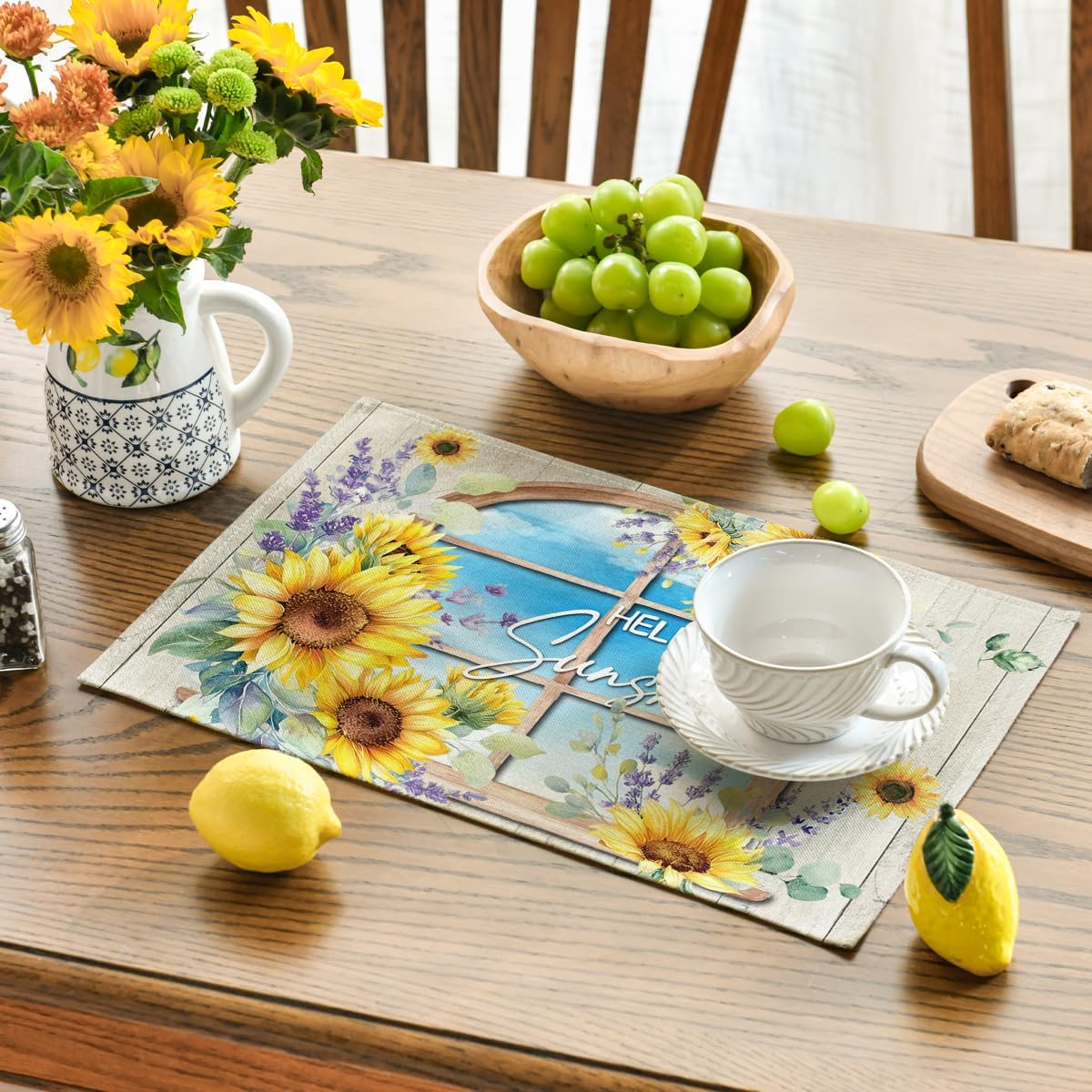 Mantel de verano con girasoles y cielo azul 12x18"