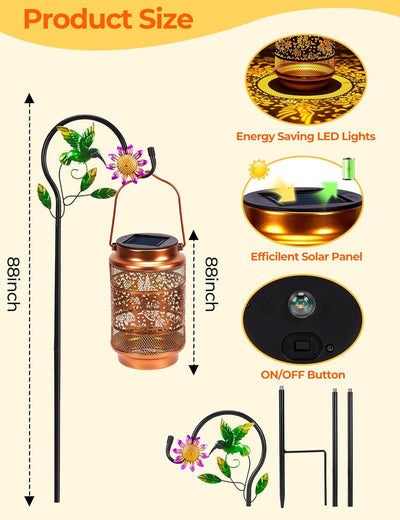 Linterna solar colibrí impermeable con gancho para jardín y balcón