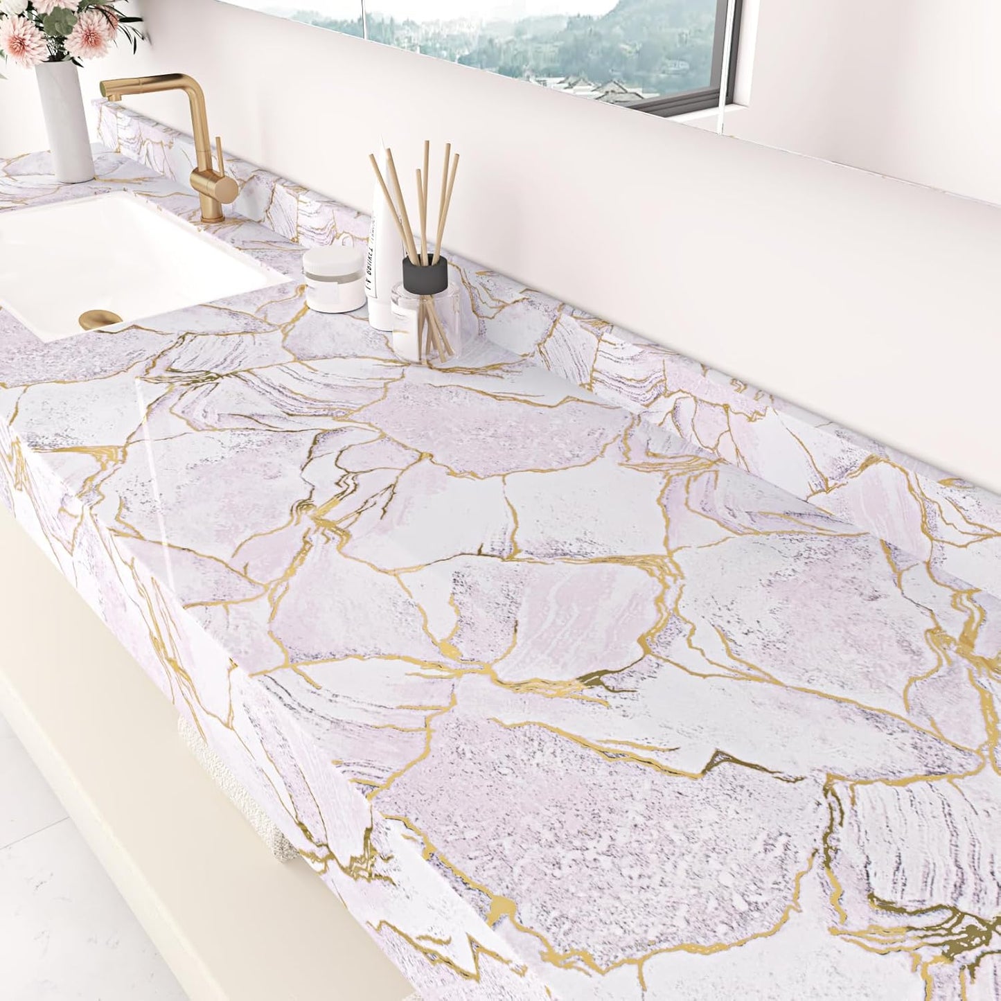 Papel contacto mármol dorado morado 15.7x118pulg autoadhesivo