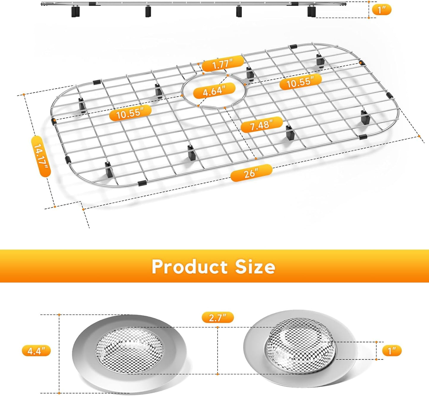Protector fregadero metal 26x14pulg rejilla goma plateada