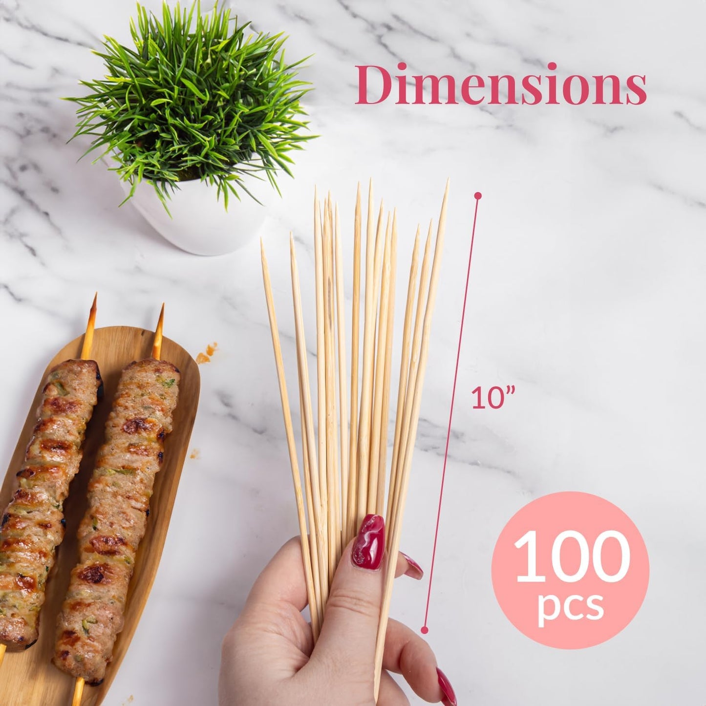 100 Brochetas Bambú 10pulg para Asar y Manualidades