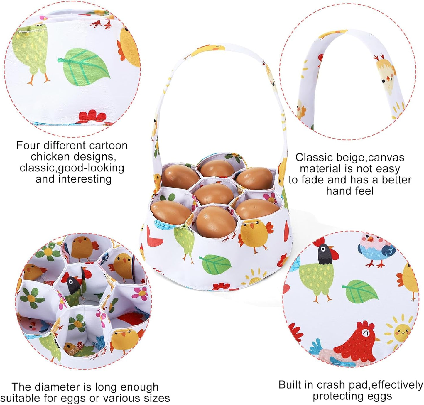 Cesta de recolección de huevos de lona con 7 bolsas para pollo, pato y ganso