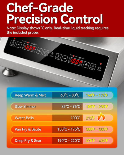 Placa de cocción de inducción comercial 1800 W con quemador y sonda de temperatura