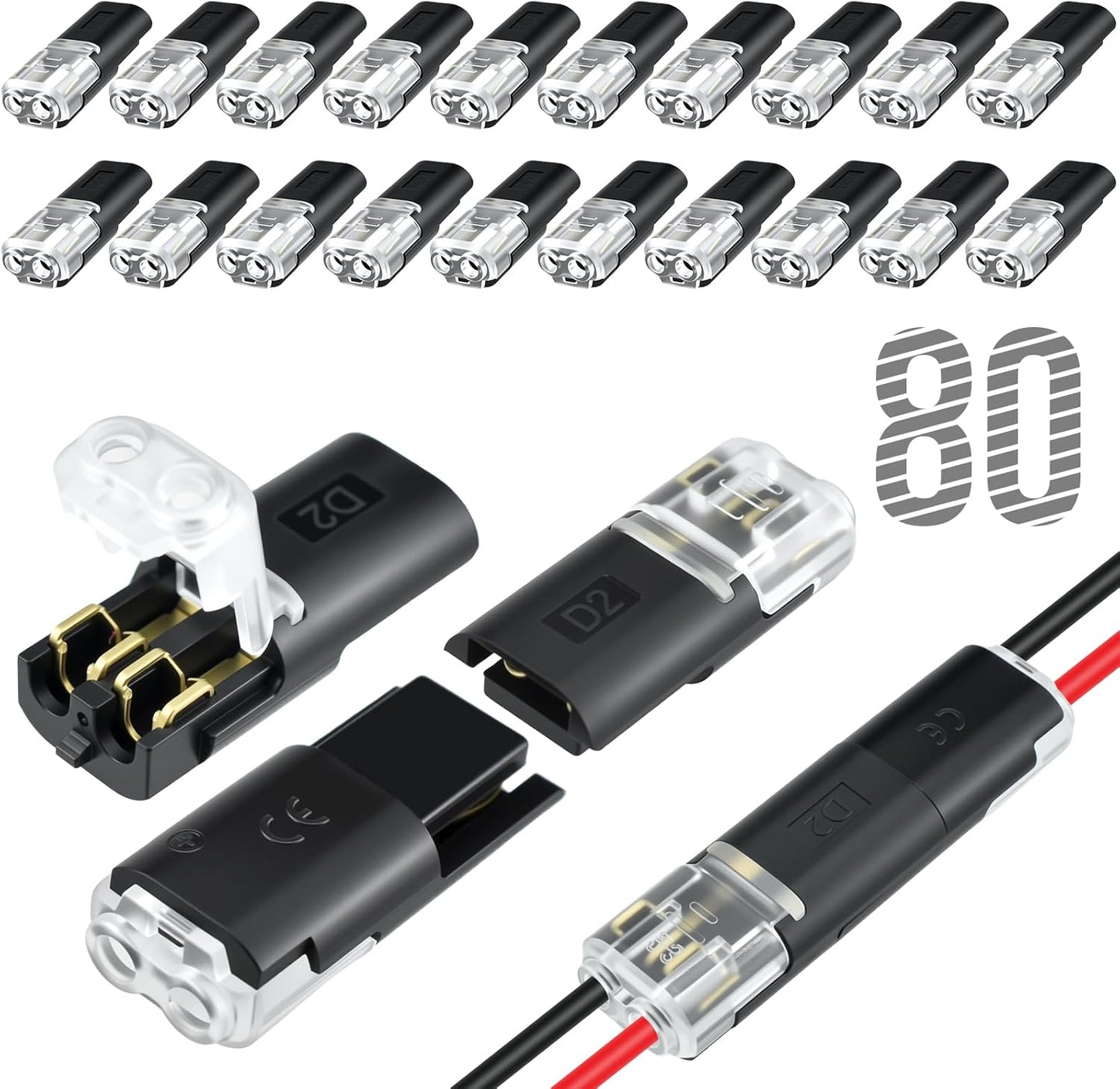 80 conectores enchufables doble cable con hebilla bloqueo