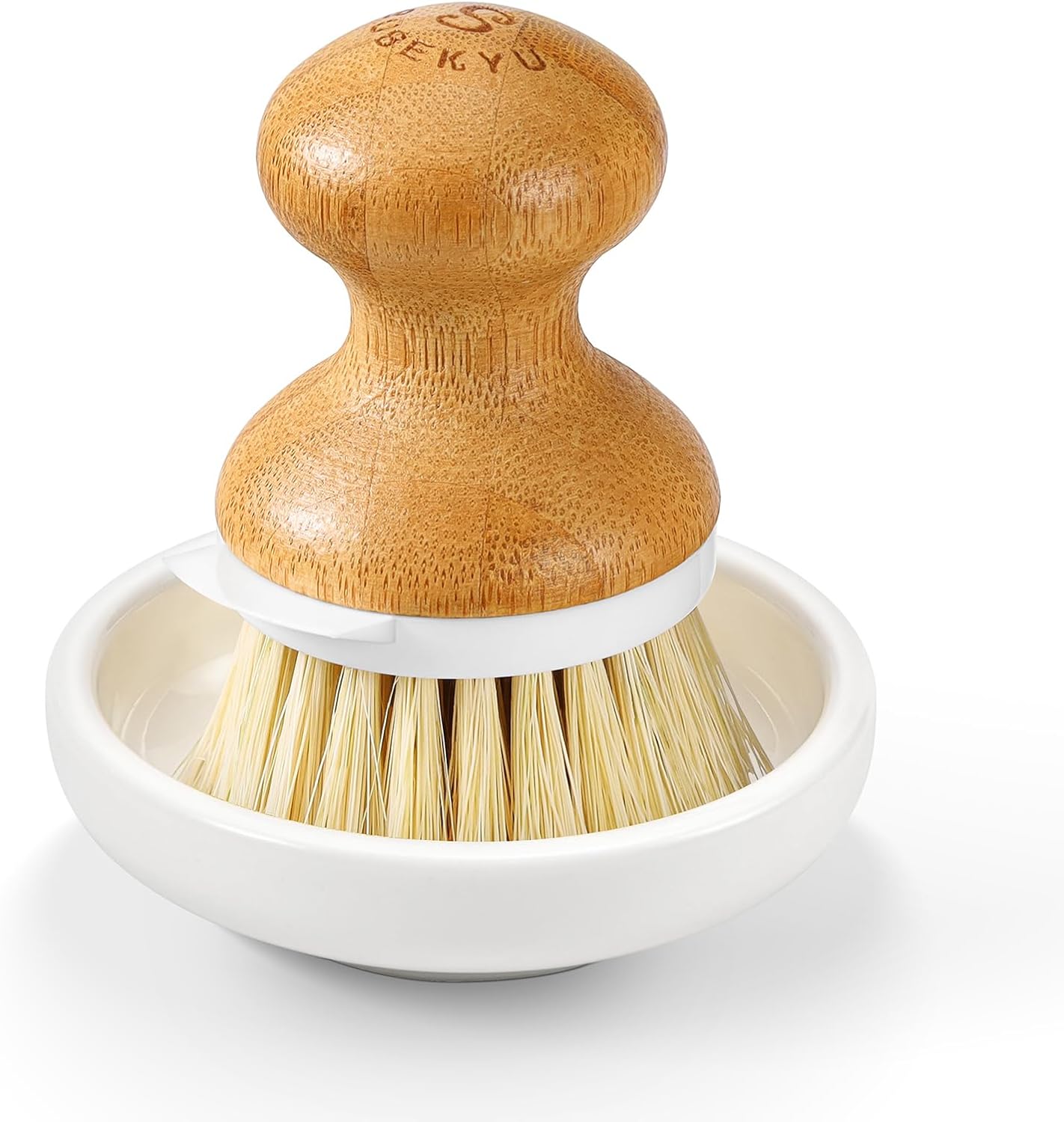 Cepillo platos bambú cerdas sisal raspador integrado set 1