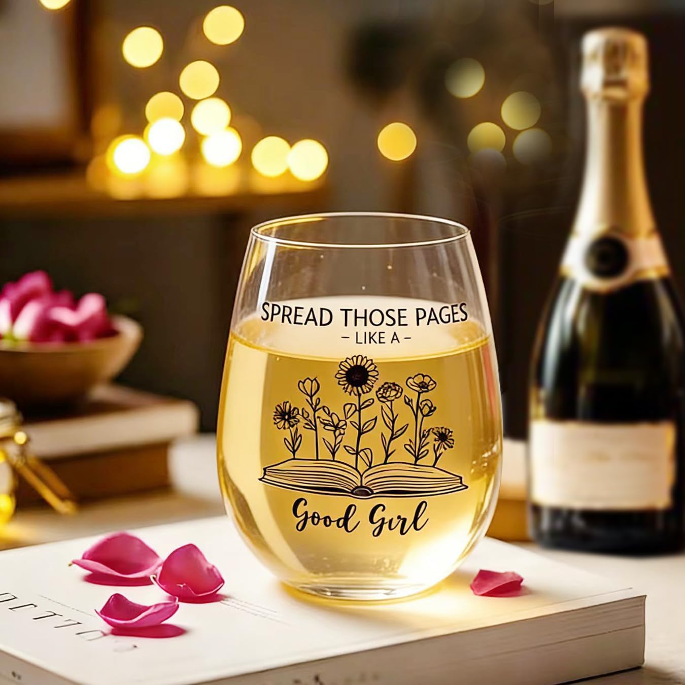 Copa de vino sin tallo para mujer regalo de libro romance oscuro