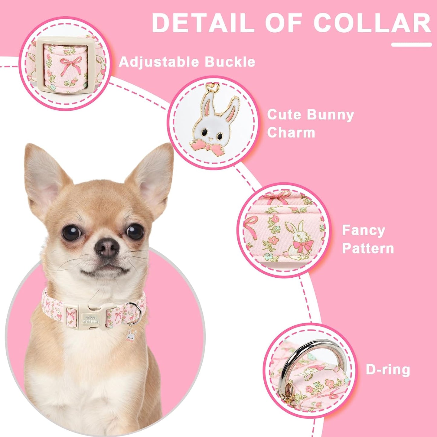 Collar perro Pascua conejo rosa hebilla plástico ajustable