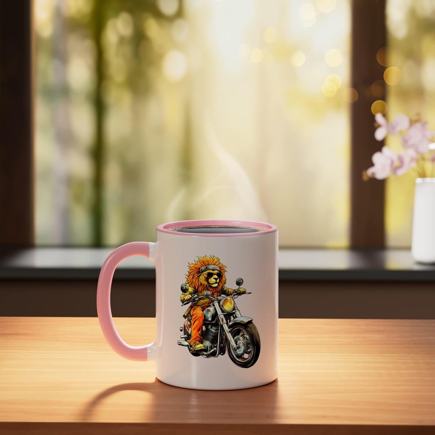 Taza Cerámica para Motocicleta Rosa/Blanca