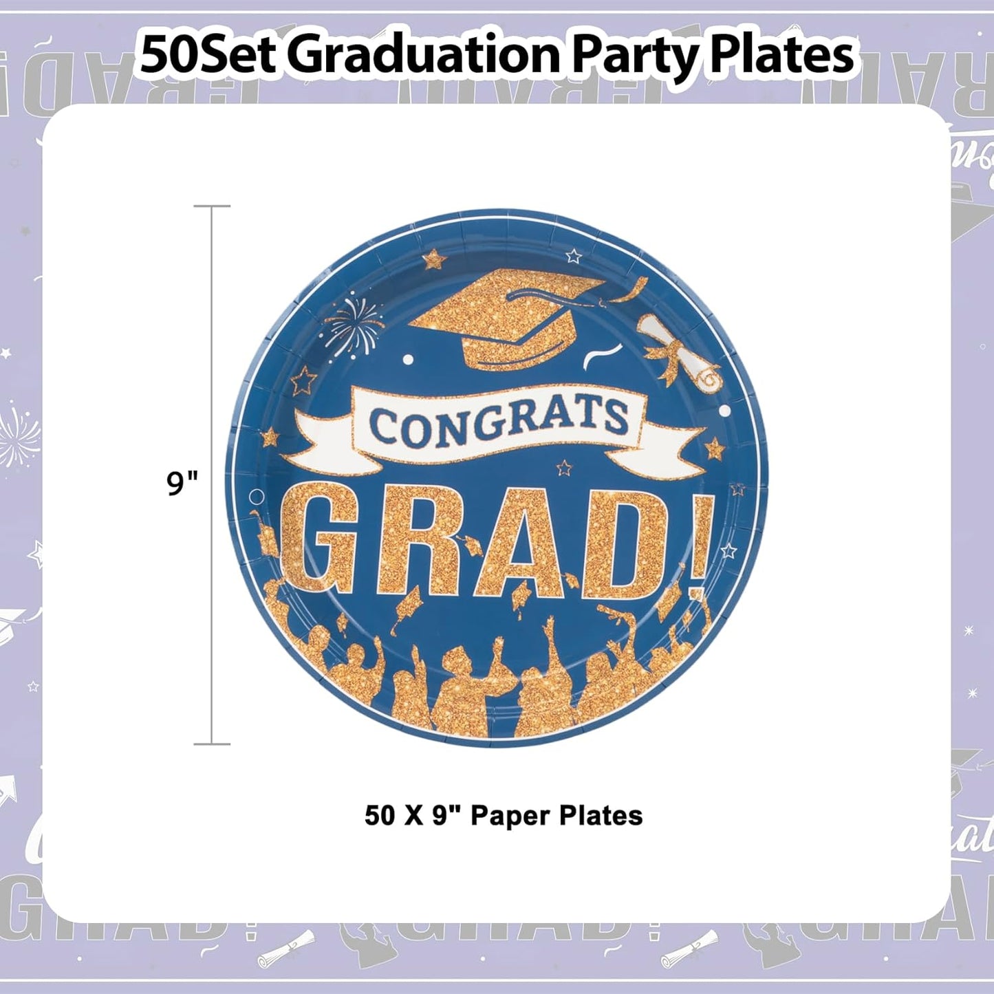 Platos de fiesta para graduación 9 pulgadas, servir 50