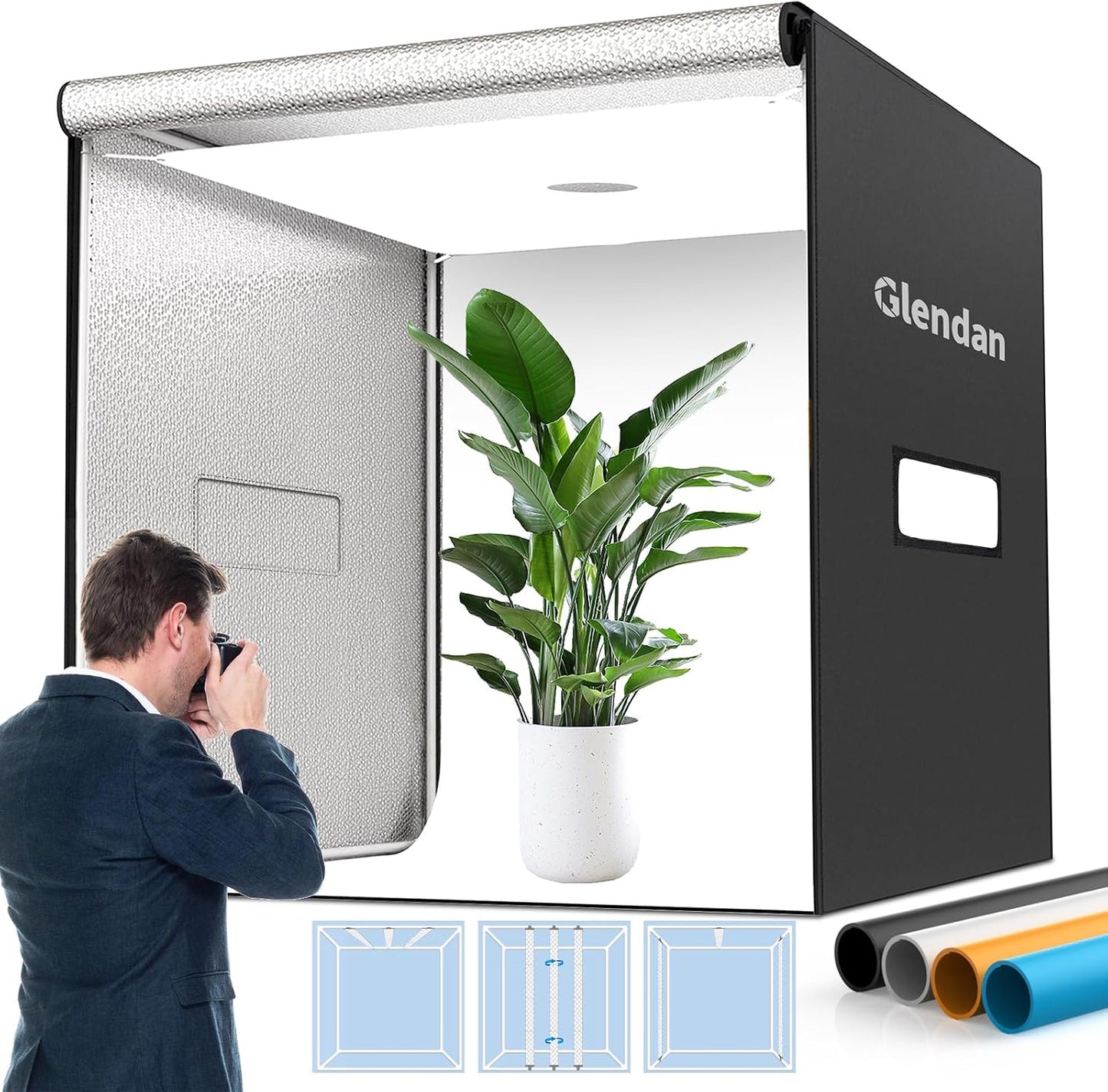 Caja luz foto 40x40 con 3 paneles LED 594 perlas CRI 95