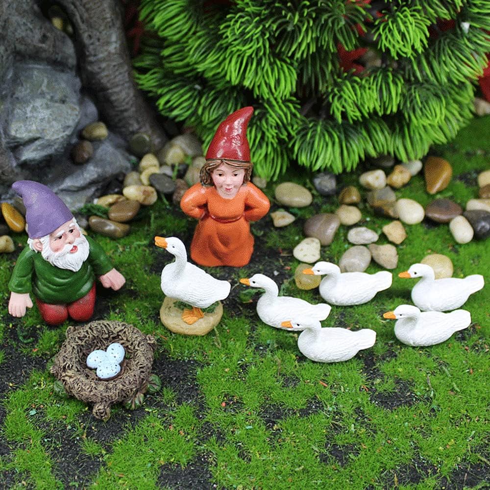 Accesorios jardín hadas estatuas ganso blanco 9 pzas