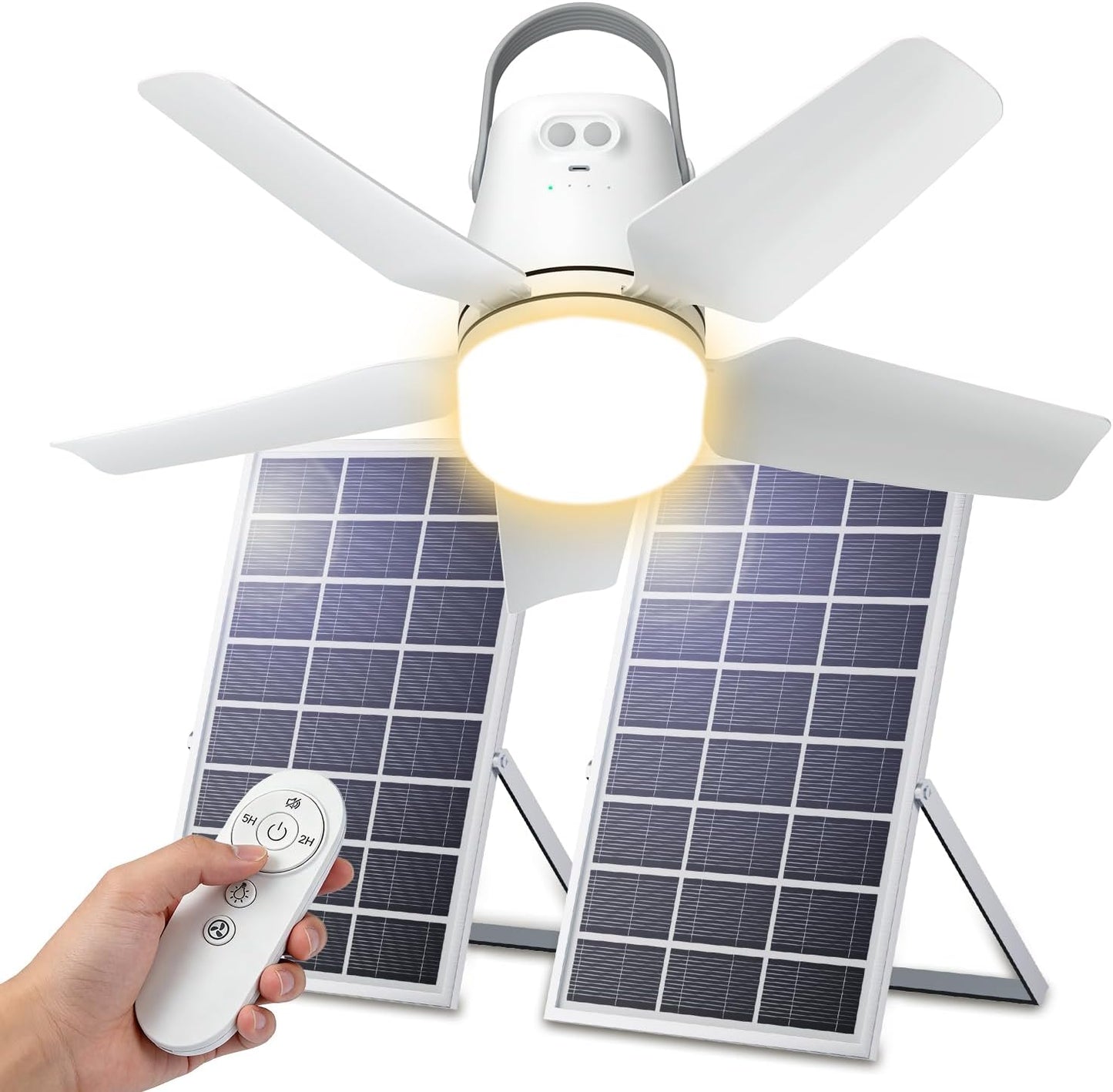 Ventilador techo solar 20000mAh con luz control remoto portátil