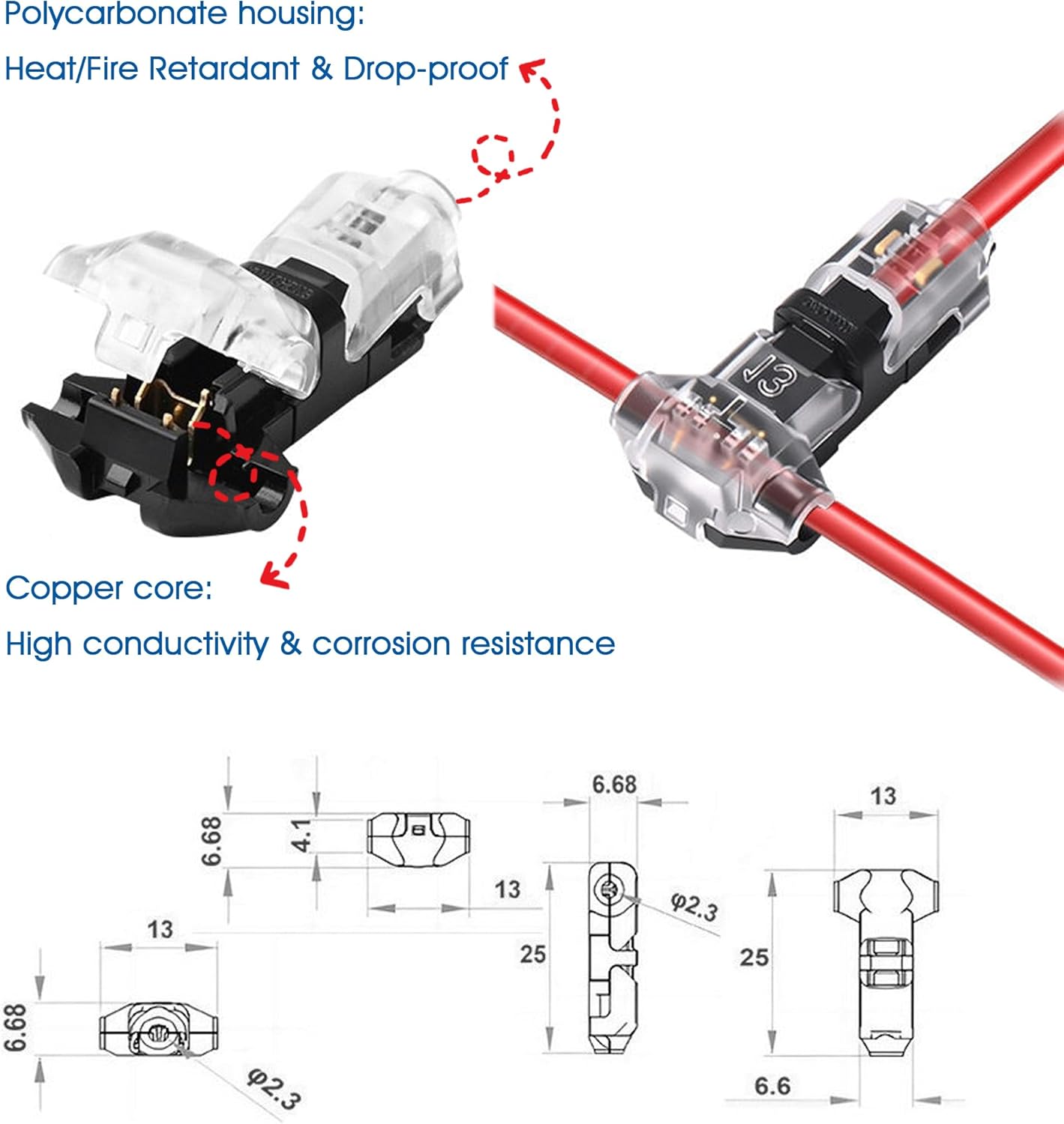 Conector T 3 vías 1 pin para cables 18-22 AWG luces LED