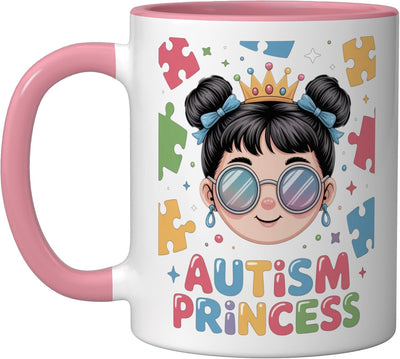 Taza Cerámica Princesa Autismo Con Corona Rosa/Blanca
