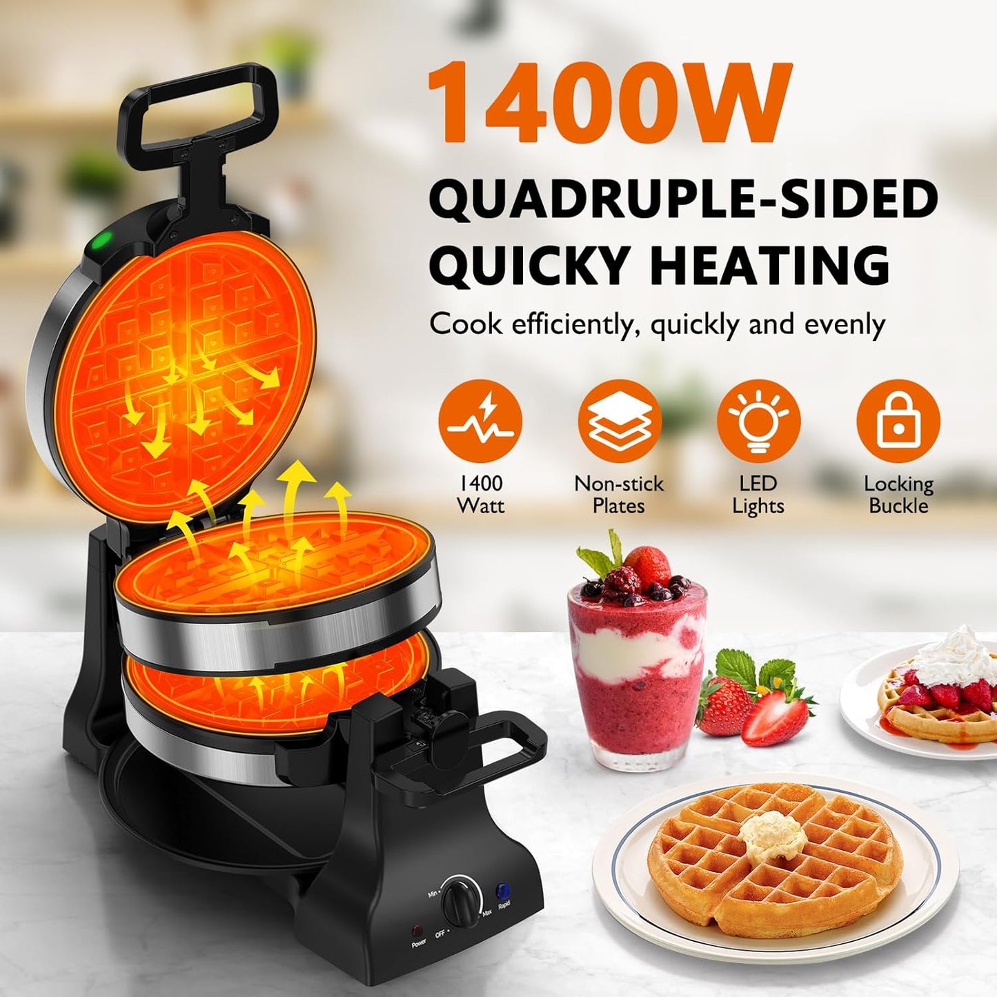 Máquina para hacer gofres belga doble antiadherente