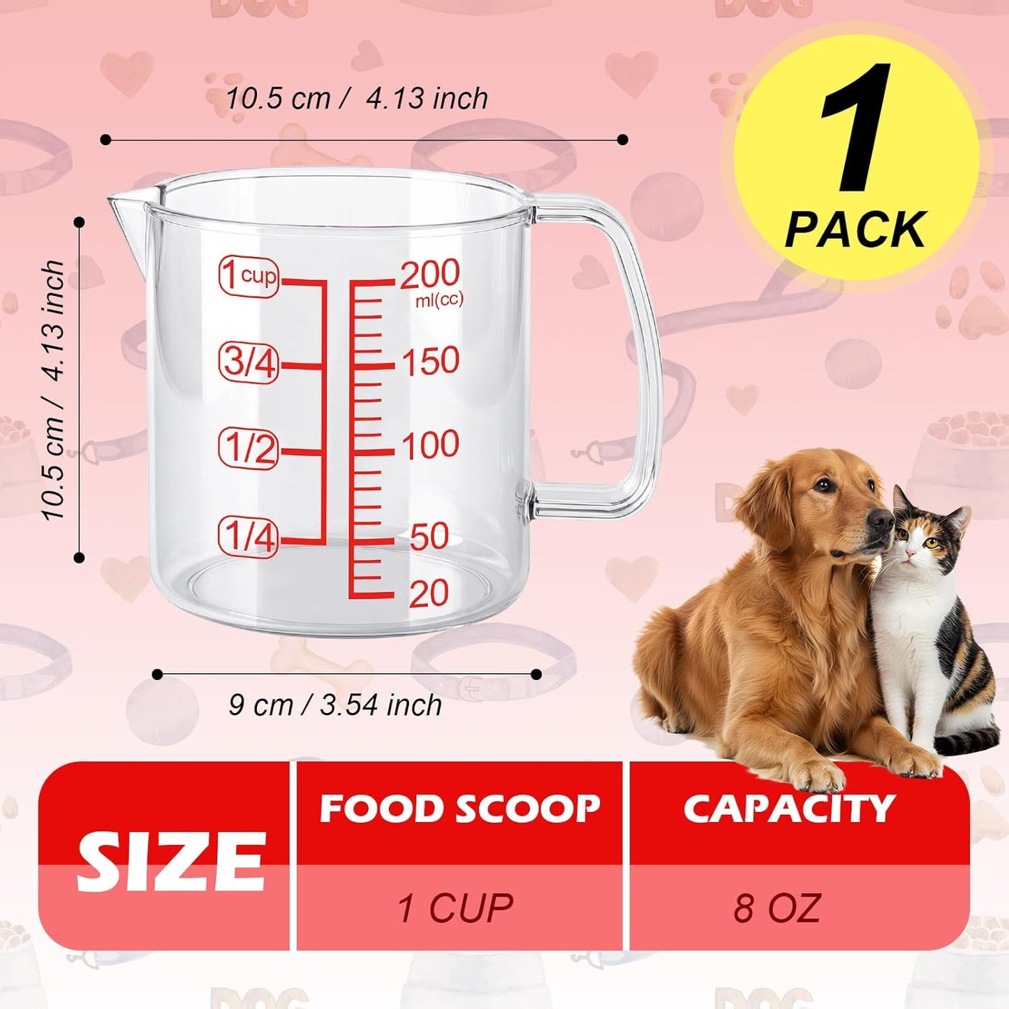 Cuchara de comida para perros y gatos con marca precisa 1 taza