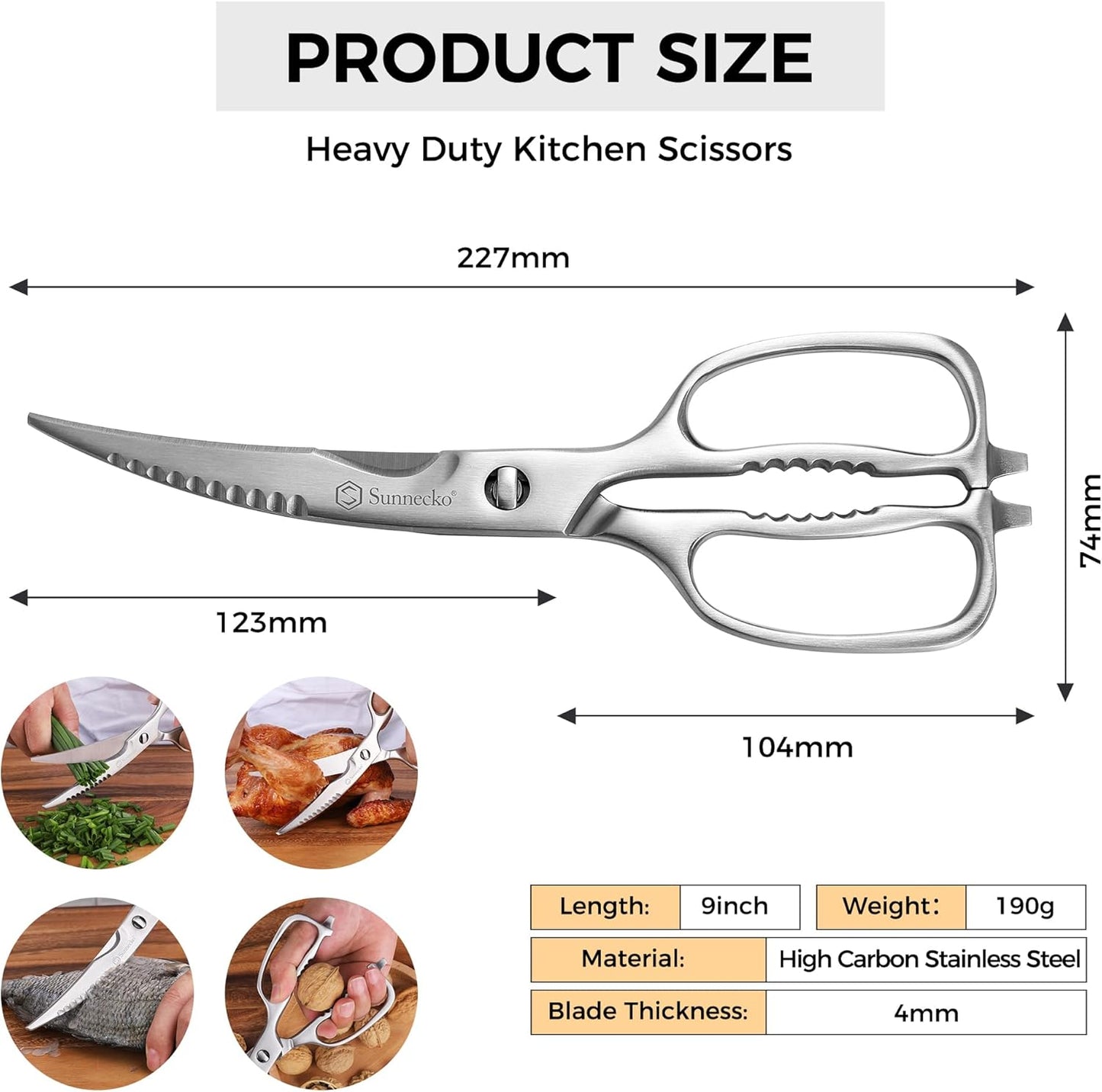 Tijeras cocina acero curvas con set cuchillos 3 pzas