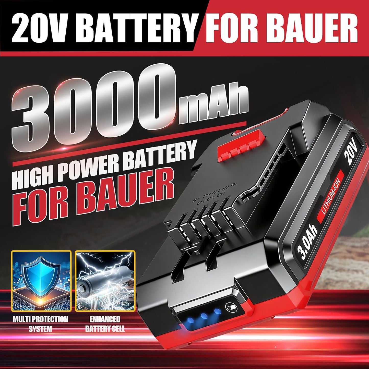 Batería repuesto 20V 3.0Ah para Bauer herramientas inalámbricas