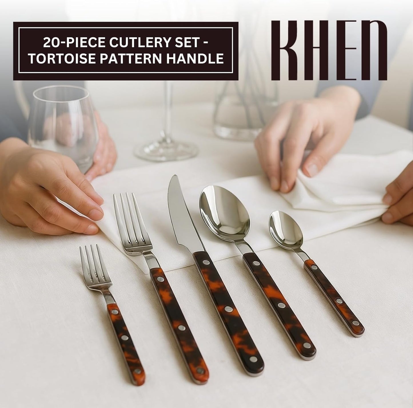Set 20 Pzas Cubiertos Acero Inox Diseño Elegante