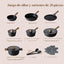 Set 20 Ollas Sartenes Antiadherente Titanio Negro Comp Inducción