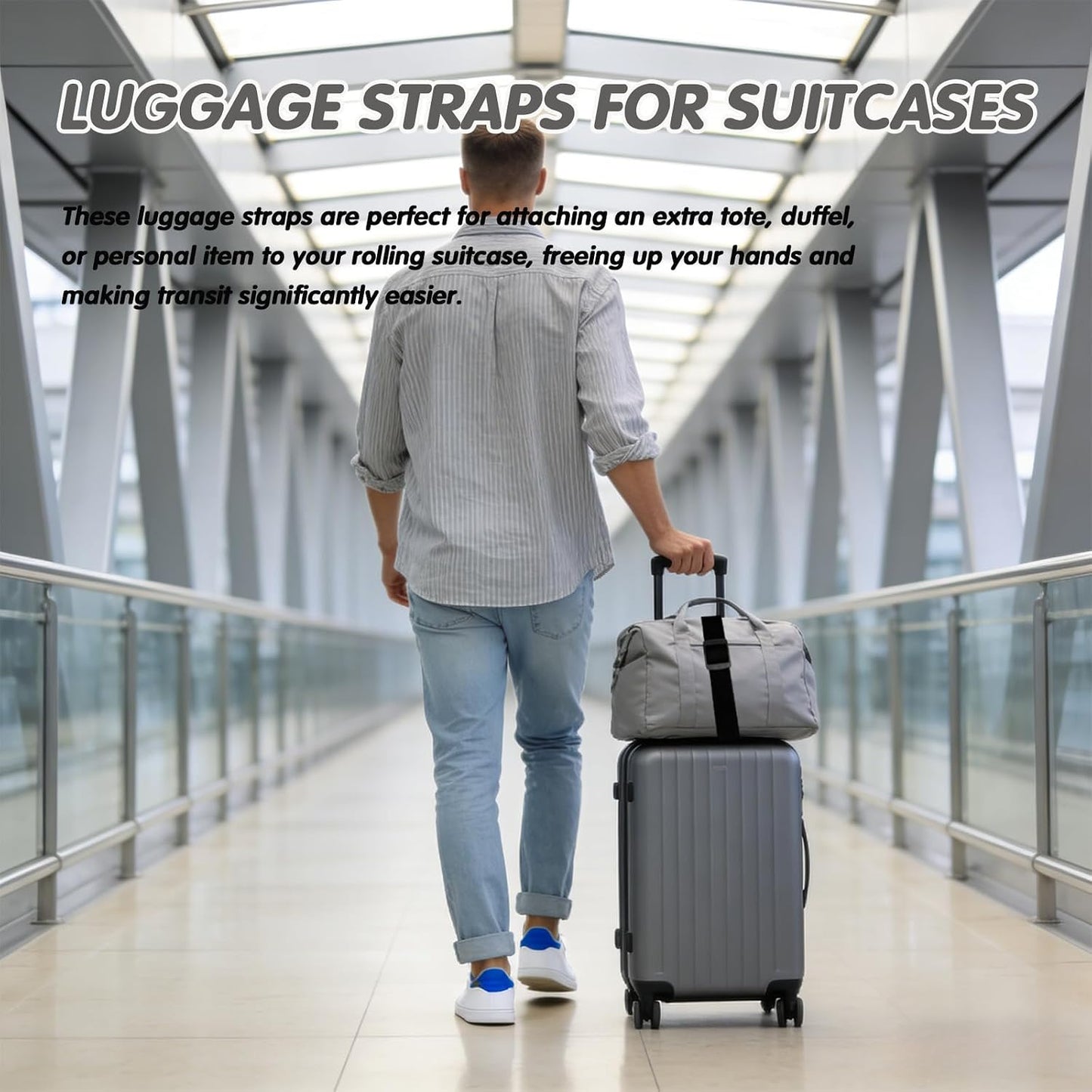 2 Correas Equipaje Ajustables para Conector Bolsa Bungee Negro