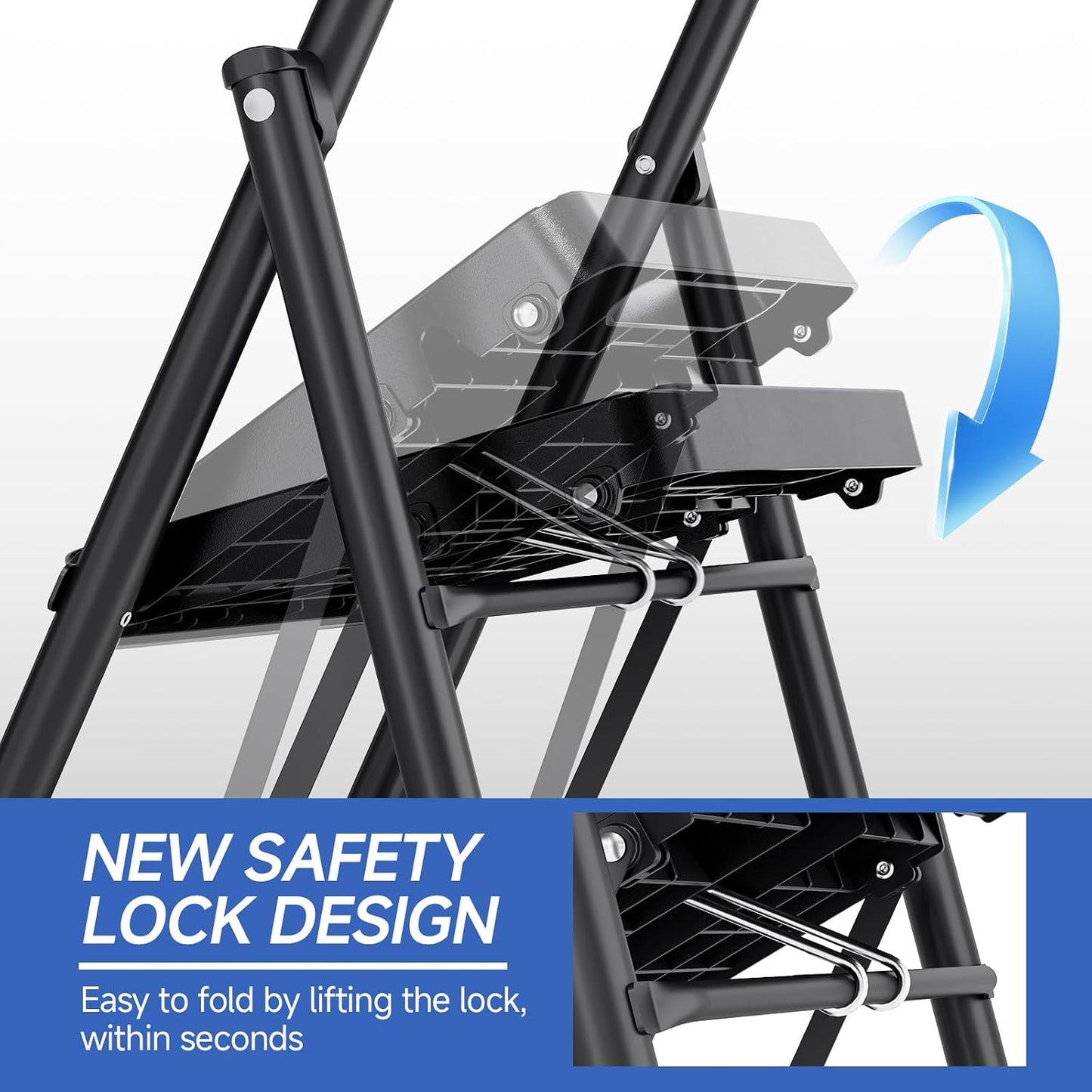 Escalera 2 escalones acero 500lb plegable con pasamanos