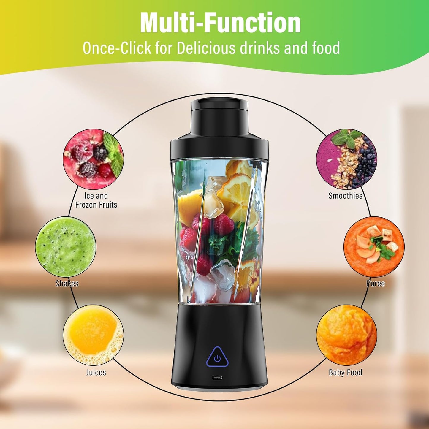Licuadora portátil personal 360 W sin BPA 24 oz con vaso y tapa exprimidor