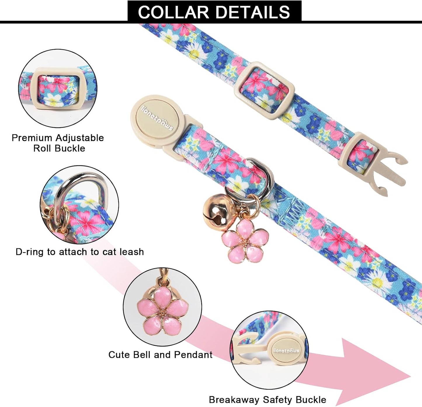 2 Collares Algodón Gato Hebilla Lazo Flor Colgante Ajustable