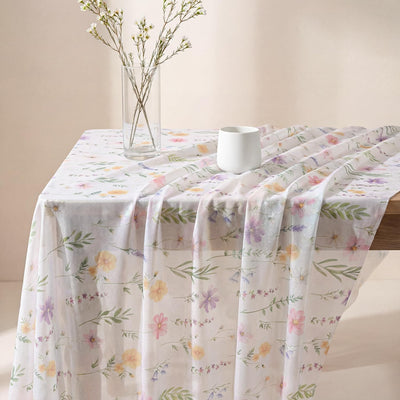 Mantel de tela transparente 60 x 60 pulgadas cuadrado primavera verano acuarela margaritas flores silvestres lavanda