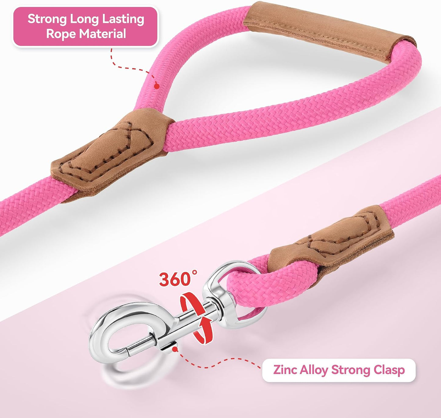 Correa cuero perro resistente 48pulg rosa intenso