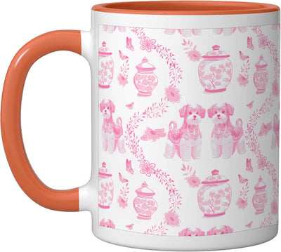 Taza cerámica para perro maltes Preppy Rosa y Blanco con dibujo de Orange